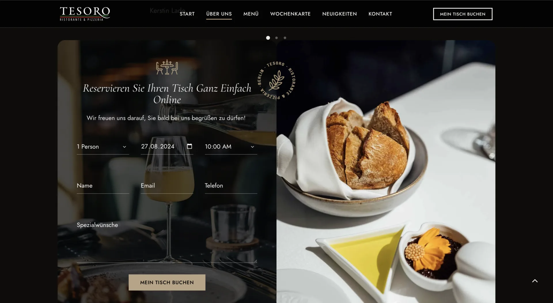Tesoro Restaurant website development and user interface by Influneti