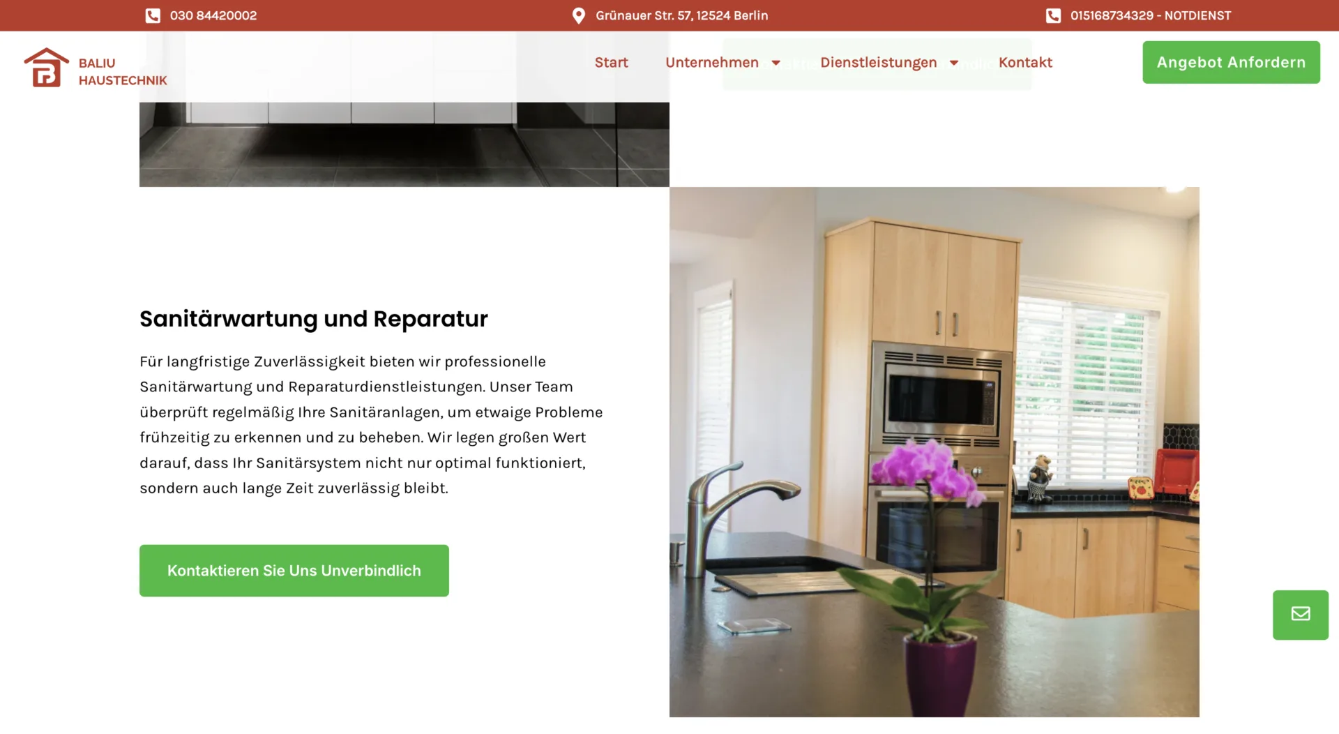 Baliu Haustechnik custom web layout and digital strategy by Influneti