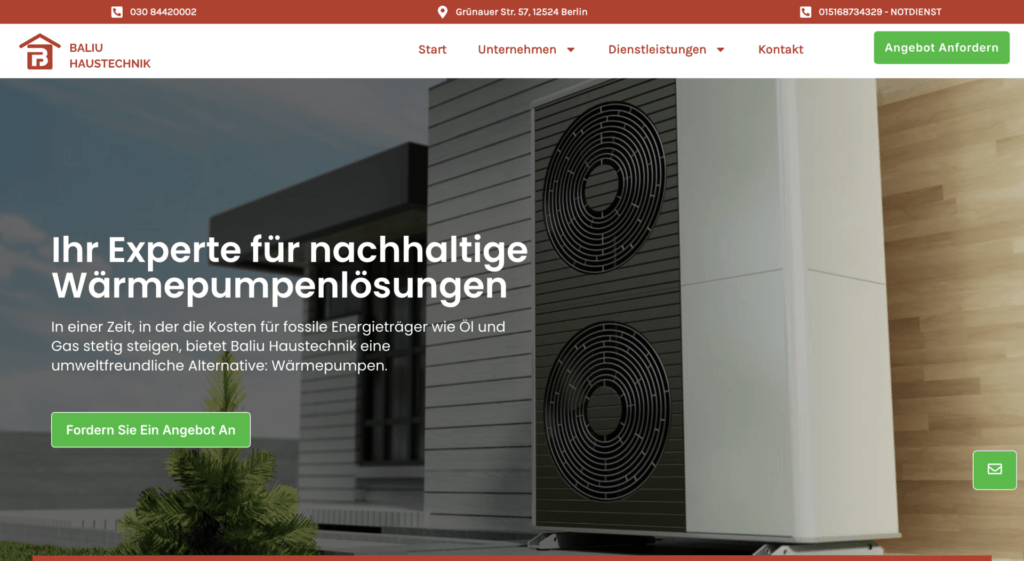 Baliu Haustechnik complete web design and UI UX by Influneti