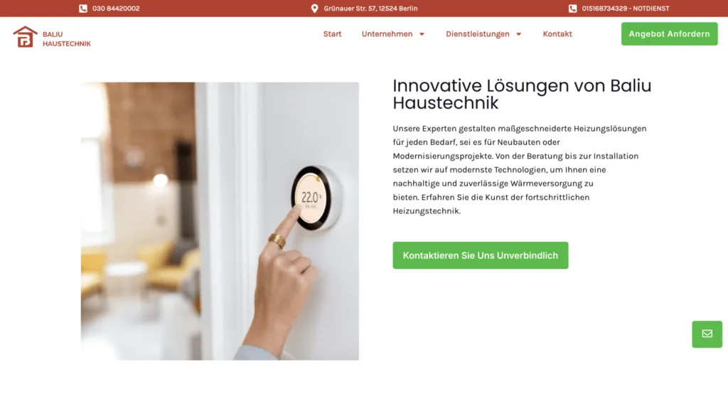 Baliu Haustechnik corporate web portfolio and interface design by Influneti